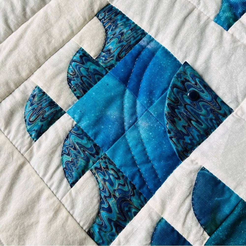Handmade Ocean Fish Quilt 48” x 60” – Coastal Nautical Beach House Throw